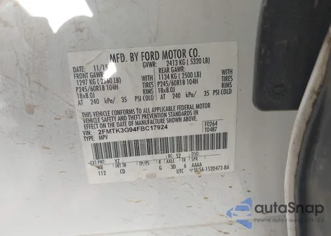 2015 Ford Edge Se z USA, uszkodzony, nr VIN 2FMTK3G94FBC17924